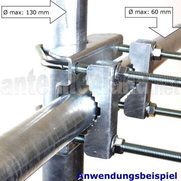 Kreuzschelle für Rohre von max Ø 60 mm, auf Rohre von max Ø 130 mm