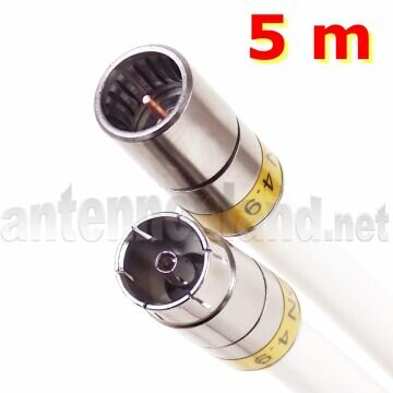 5 m HD-Receiver-Anschlusskabel IECF auf F-Quick, mit Cabelcon Steckern, 3fach geschirmtem Kabel, PVC wei�, Class A+, 115 dB