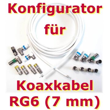 Anfertigung Ihres Anschlusskabels aus RG6 (7 mm) SAT + BK Hochleistungs- Kabel, 115 dB, 3-fach geschirmt, PVC, weiß, Class A+