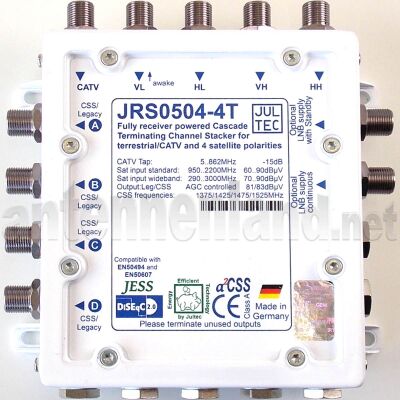 JULTEC JRS0504-4T - Unicable-Multischalter 1 (2) Satelliten auf 4 Kombi-Ausgänge je 1x Legacy oder 4x Unicable