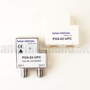 btv POA-02-UPC - 2-fach F-Verteiler / 2-Port Push-on F-Adapter für Multimediadosen, 1xF-Quick-Stecker auf 2xF-Buchse