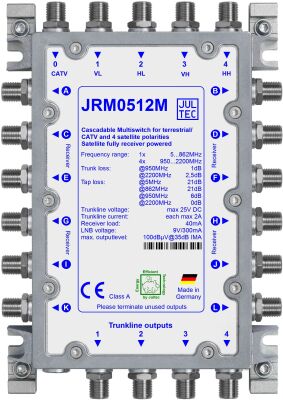 JULTEC JRM0512M - Multischalter 1 Satellit an 12 Teilnehmer, Betrieb ohne Netzteil