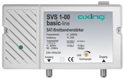 Axing SVS 1-00 - Breitbandverstärker für SAT und Terrestrik, 47 - 2200 MHz, 18 - 25 dB, DC-Durchlass