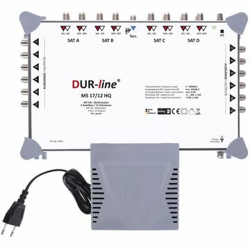 DUR-line MS 17/12 HQ - Multischalter 4 Satelliten an 12 Teilnehmer, integriertes Netzteil