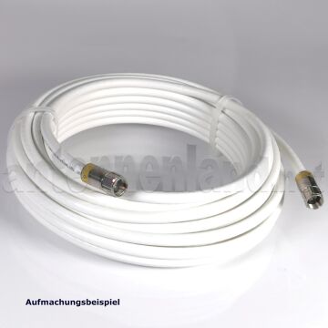 7,5 m Kabelmodem- u. SAT Receiver-Anschlusskabel mit Cabelcon F-6-TD 4.9 F-Steckern und 3fach geschirmtem Kabel, PVC weiß, Class A+, 115 dB