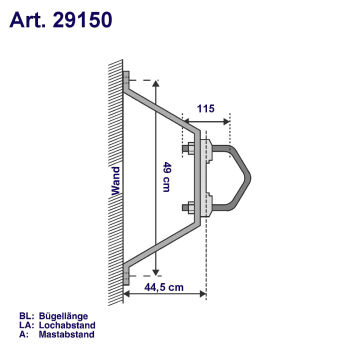 Mast-Wandhalterset 45-50cm Stahl Ø38-60 mm, variabel