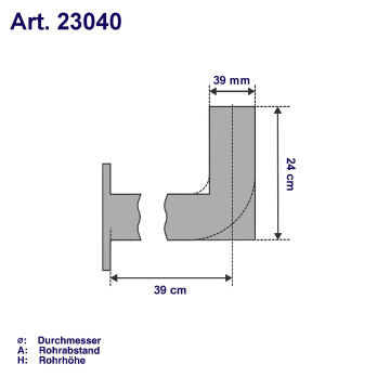 Wandhalter 40 cm, gebogen, Rohr-Ø 38 mm,...