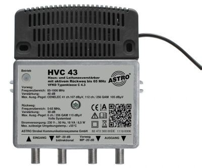 ASTRO HVC 43 Hausanschluss-Verstärker 1006 MHz 40 dB, RW 30 dB, C4.3